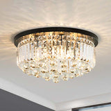 Minimalist Crystal Ball Ceiling Mounted Fixture - Black Cylinder Flush Mount With 4 Lights