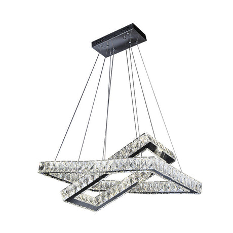 Minimalist Black Crystal Led Rectangle Chandelier For Dining Room Pendant Lighting