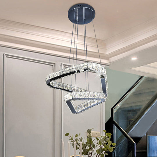 Moderne Kristall-Dreieck-Kronleuchter-Pendelleuchte mit LED in Nickel