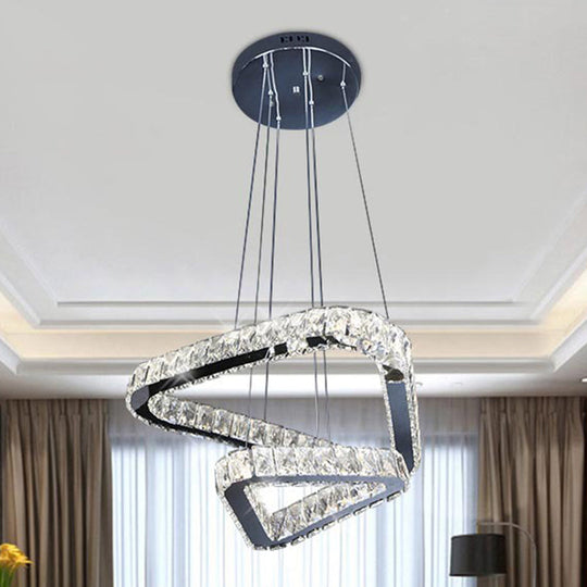 Moderne Kristall-Dreieck-Kronleuchter-Pendelleuchte mit LED in Nickel