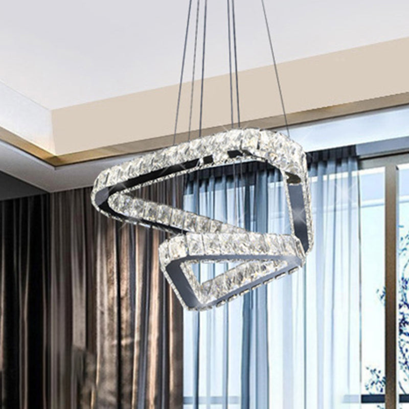 Moderne Kristall-Dreieck-Kronleuchter-Pendelleuchte mit LED in Nickel