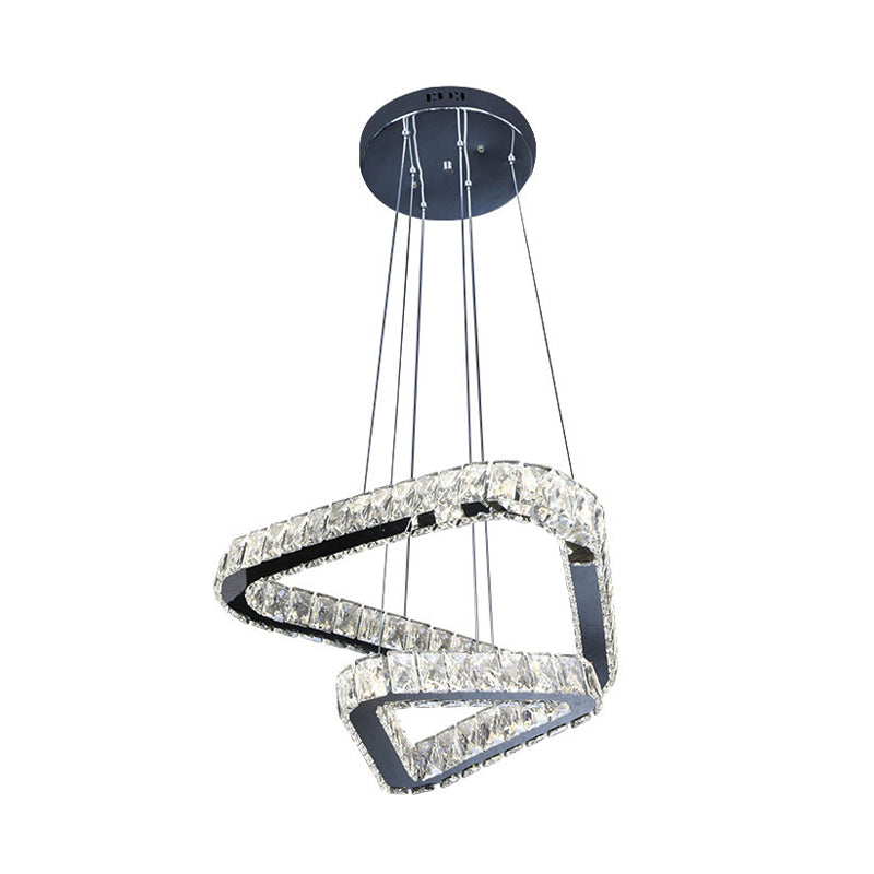 Moderne Kristall-Dreieck-Kronleuchter-Pendelleuchte mit LED in Nickel