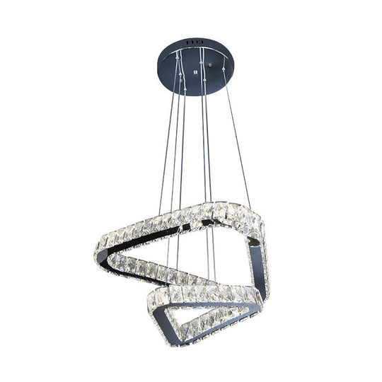 Moderne Kristall-Dreieck-Kronleuchter-Pendelleuchte mit LED in Nickel