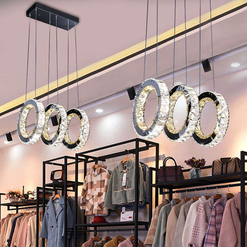 Contemporary Black Crystal Led Pendant Light For Living Room With Down Lighting