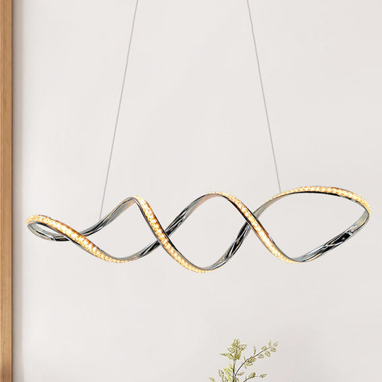 Modern Crystal Led Chandelier: Twist Hanging Pendant Lighting For Dining Room In Chrome Warm/White