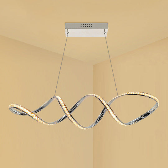 Modern Crystal Led Chandelier - Twist Hanging Pendant Light For Dining Room Chrome Finish