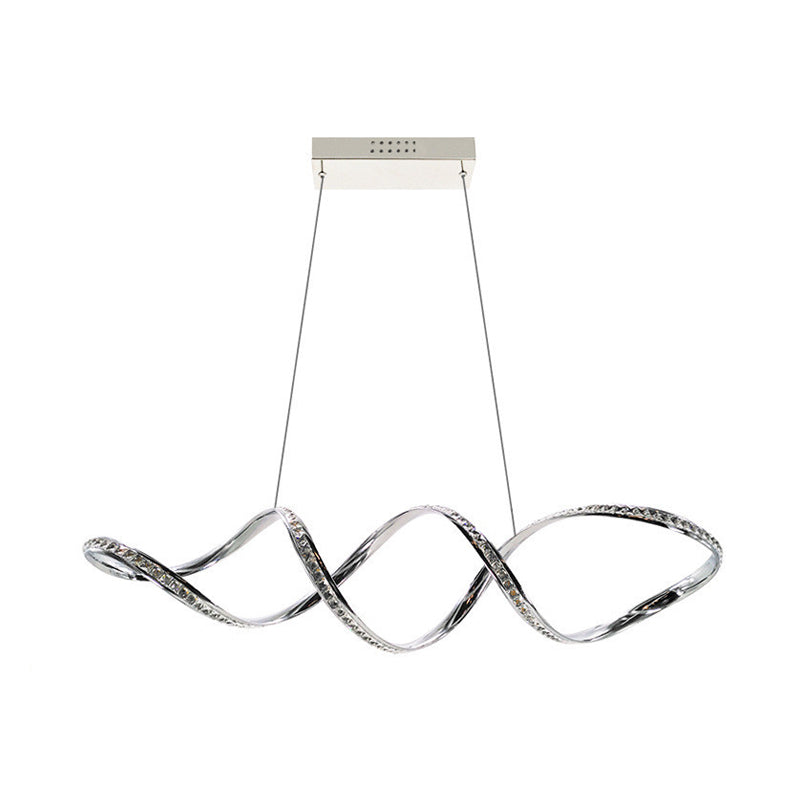 Modern Crystal Led Chandelier - Twist Hanging Pendant Light For Dining Room Chrome Finish