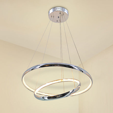 Crystal Led Minimalist Chrome Ring Chandelier For Warm/White Lighting In Living Room