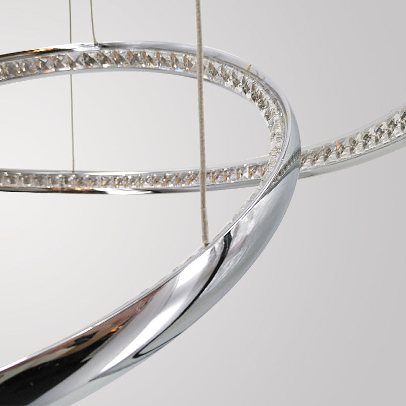 Modern Crystal Led Ring Chandelier In Chrome: Minimalist Pendant Lamp With Warm/White Light For