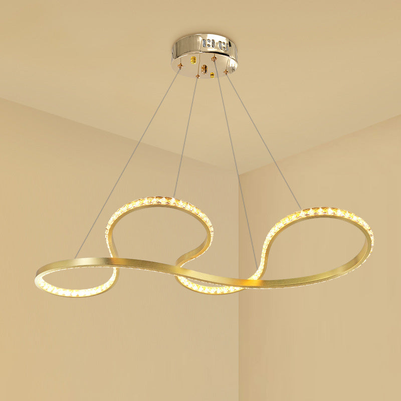 Minimalist Gold Twist Crystal Chandelier Pendant Light - Led Ceiling Lighting For Dining Room In