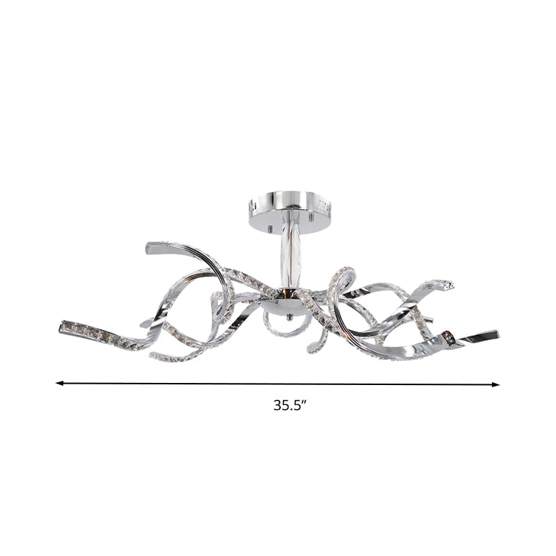 Crystal Semi Flush Lighting: Twist Design Minimalist 10 - Light Chrome Ceiling Fixture -