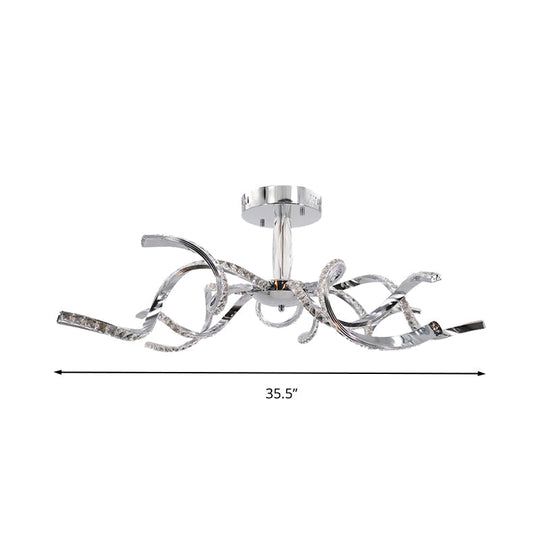 Crystal Semi Flush Lighting: Twist Design Minimalist 10 - Light Chrome Ceiling Fixture -