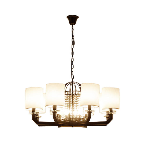 Modern Drum Crystal Chandelier - 9/12 Lights White Fabric Shade