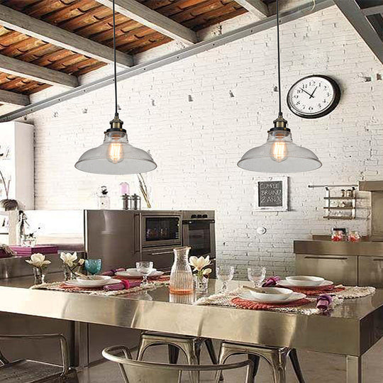 Vintage Clear Glass Pendant Lighting For Dining Room With Barn Style Shade