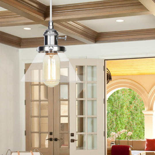 Vintage Style Conical Hanging Pendant Light With Amber/Clear Glass And Metal Head In