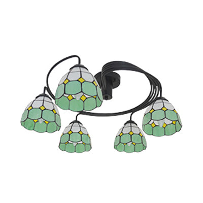 Tiffany Vintage Stained Glass Semi Flush Light Fixture - 3/5-Light Bowl Design For Bedroom Décor In