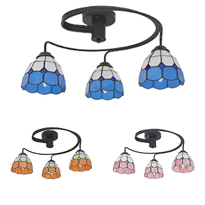 Tiffany Vintage Stained Glass Semi Flush Light Fixture - 3/5-Light Bowl Design For Bedroom Décor