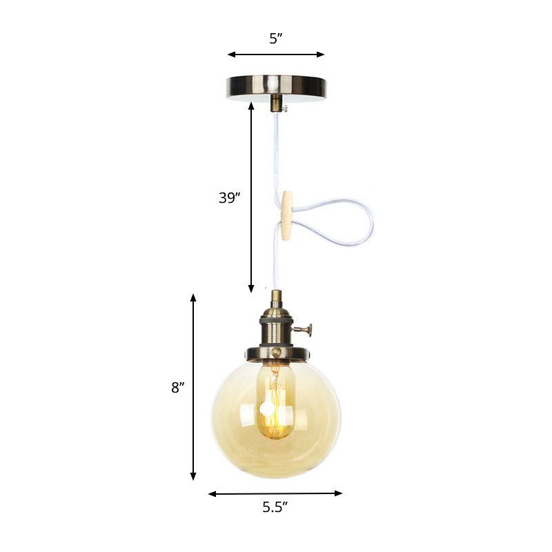 Farmhouse Orbit Pendant Light With Amber/Clear Glass And Adjustable Cord In 3 Elegant Finish Options