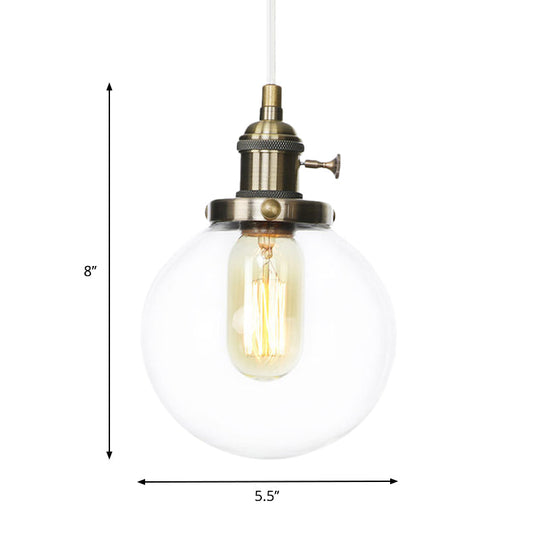 Farmhouse Orbit Pendant Light With Amber/Clear Glass And Adjustable Cord In 3 Elegant Finish Options