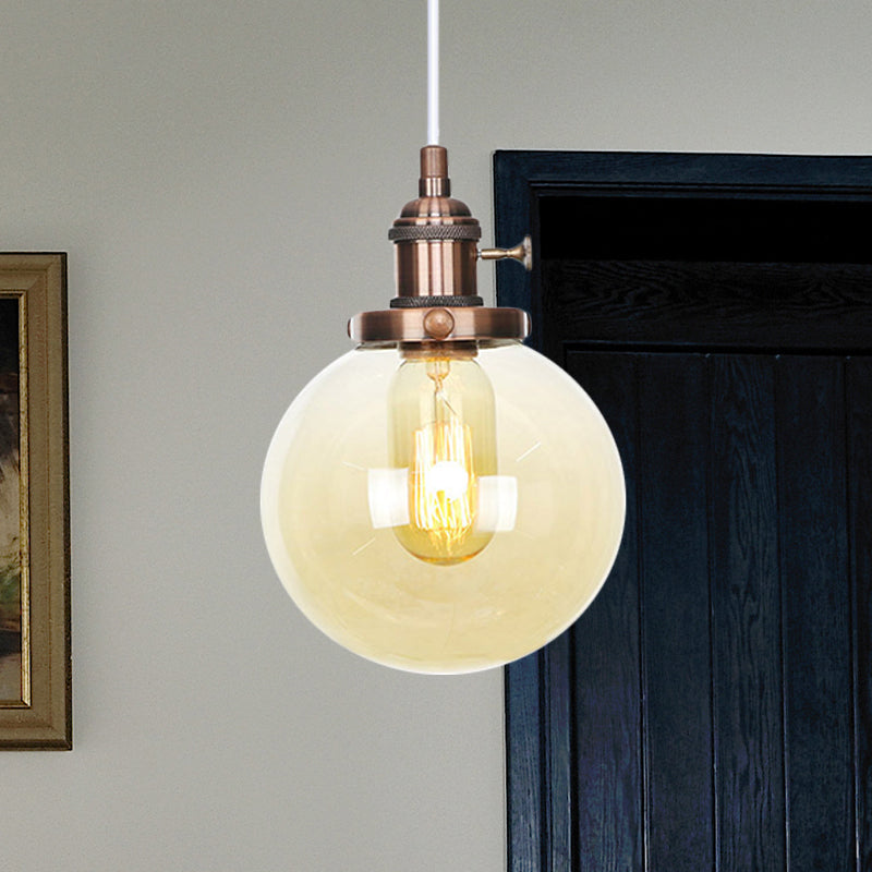 Farmhouse Orbit Pendant Light With Amber/Clear Glass And Adjustable Cord In 3 Elegant Finish