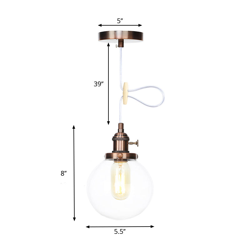 Farmhouse Orbit Pendant Light With Amber/Clear Glass And Adjustable Cord In 3 Elegant Finish Options