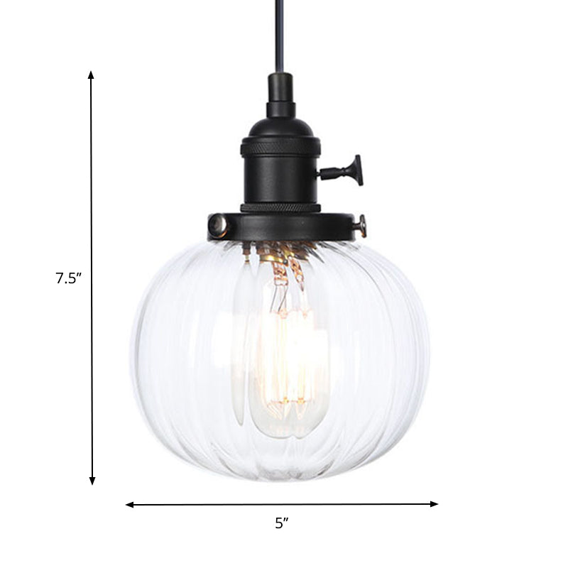 Vintage Style Amber/Clear Ridged Glass Pendant Light Fixture - 1 Adjustable Living Room Ceiling