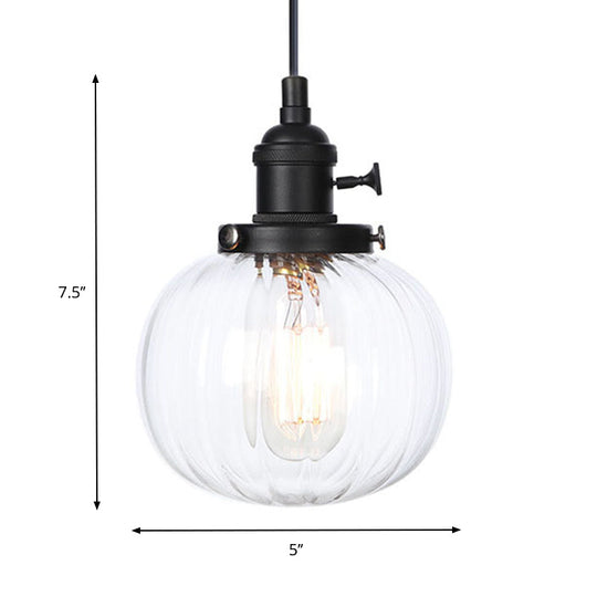 Vintage Style Amber/Clear Ridged Glass Pendant Light Fixture - 1 Adjustable Living Room Ceiling