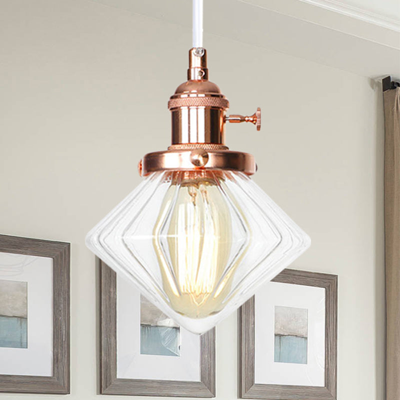 Adjustable Height Industrial Pendant Light With Diamond Glass Shade - Black/Bronze/Brass Finish