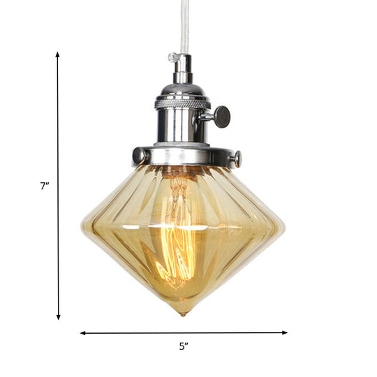 Adjustable Height Industrial Pendant Light With Diamond Glass Shade - Black/Bronze/Brass Finish