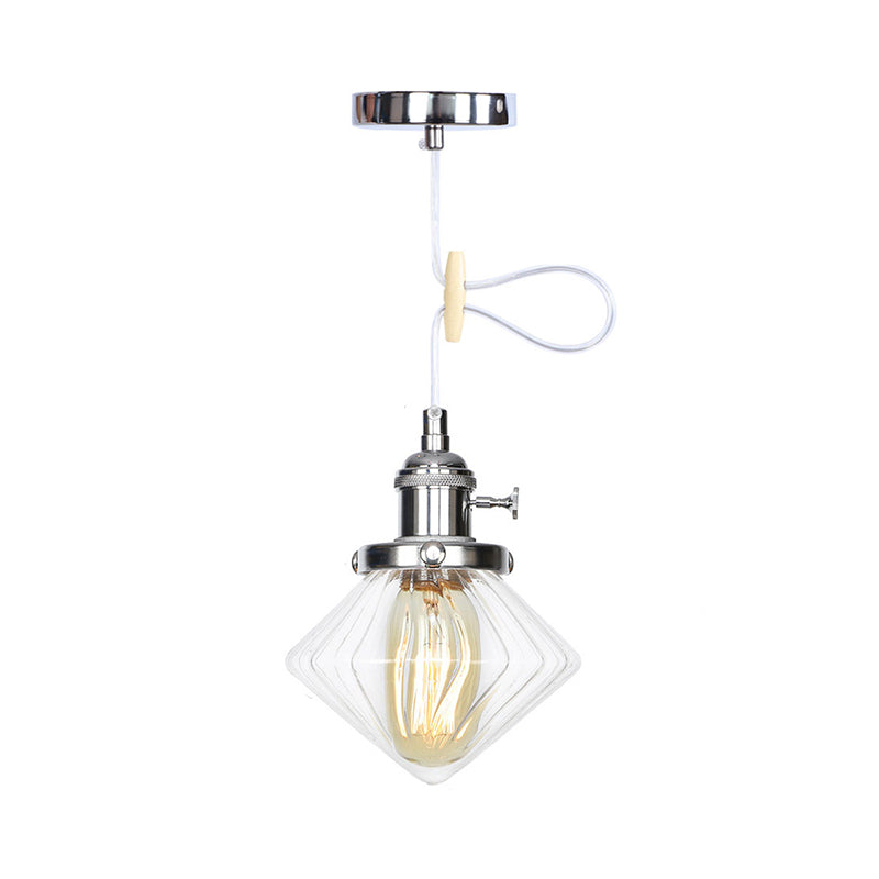 Adjustable Height Industrial Pendant Light With Diamond Glass Shade - Black/Bronze/Brass Finish