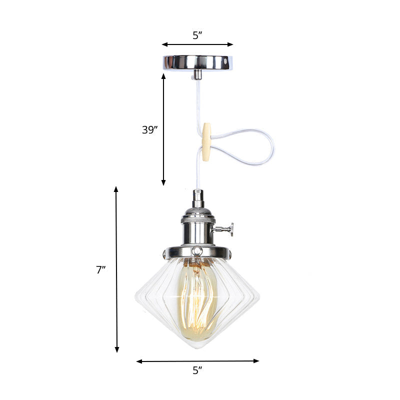 Adjustable Height Industrial Pendant Light With Diamond Glass Shade - Black/Bronze/Brass Finish