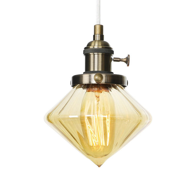 Adjustable Height Industrial Pendant Light With Diamond Glass Shade - Black/Bronze/Brass Finish