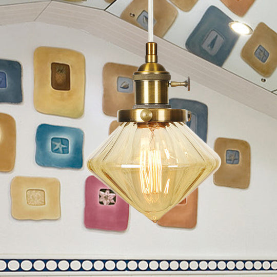 Adjustable Height Industrial Pendant Light With Diamond Glass Shade - Black/Bronze/Brass Finish