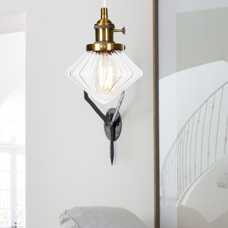 Adjustable Height Industrial Pendant Light With Diamond Glass Shade - Black/Bronze/Brass Finish