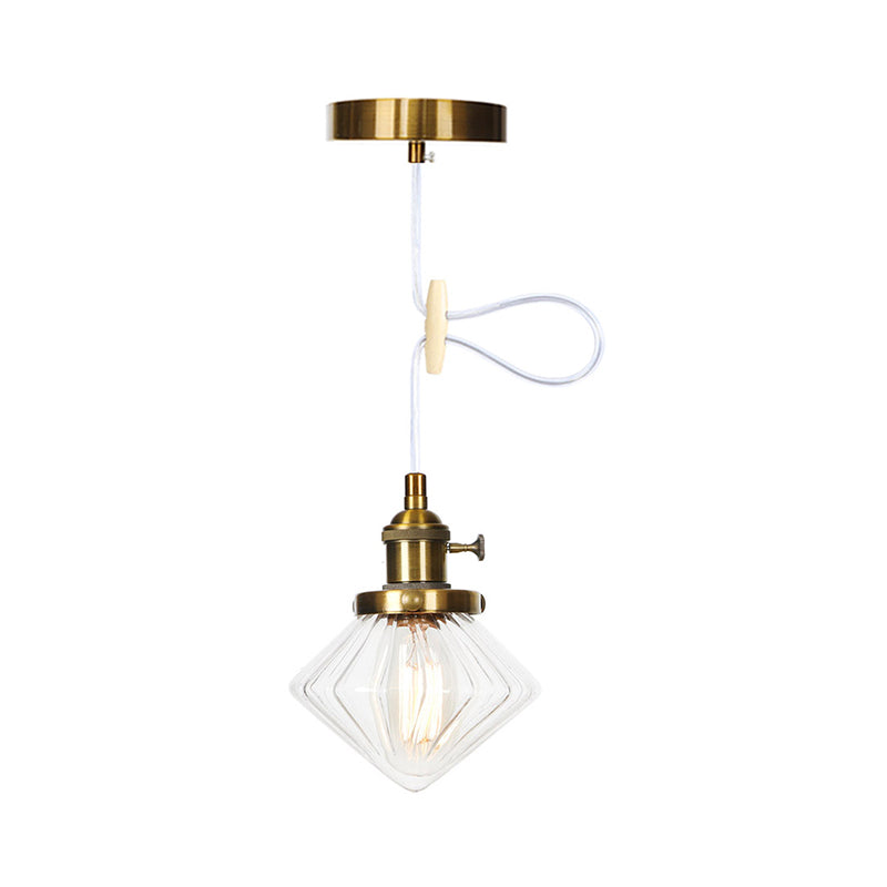 Adjustable Height Industrial Pendant Light With Diamond Glass Shade - Black/Bronze/Brass Finish