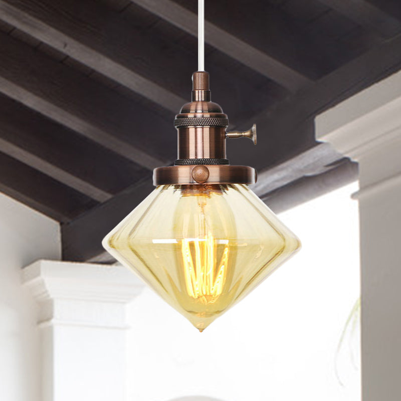 Adjustable Height Industrial Pendant Light With Diamond Glass Shade - Black/Bronze/Brass Finish