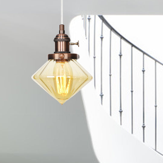 Adjustable Height Industrial Pendant Light With Diamond Glass Shade - Black/Bronze/Brass Finish