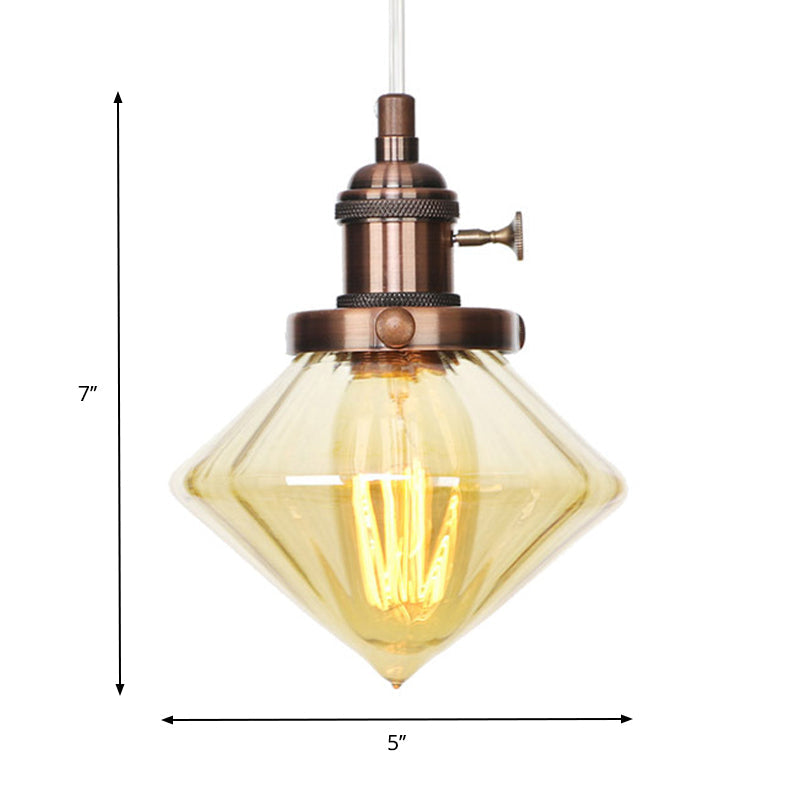 Adjustable Height Industrial Pendant Light With Diamond Glass Shade - Black/Bronze/Brass Finish