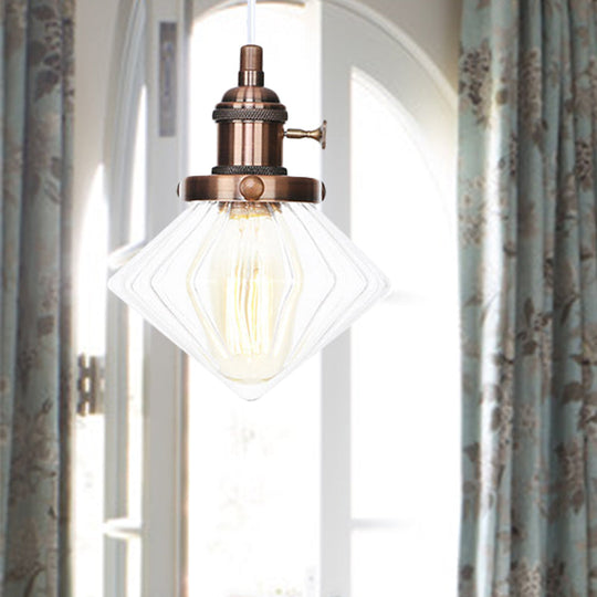 Adjustable Height Industrial Pendant Light With Diamond Glass Shade - Black/Bronze/Brass Finish