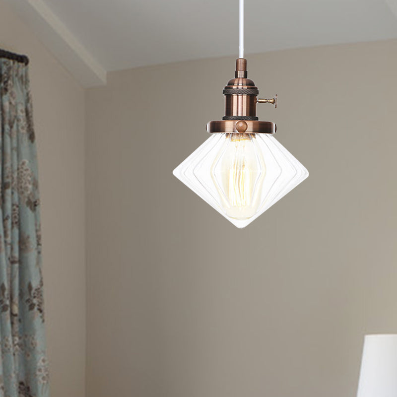 Adjustable Height Industrial Pendant Light With Diamond Glass Shade - Black/Bronze/Brass Finish