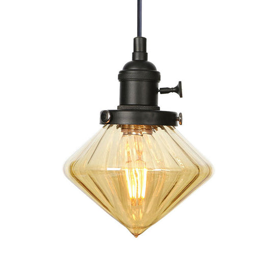 Adjustable Height Industrial Pendant Light With Diamond Glass Shade - Black/Bronze/Brass Finish