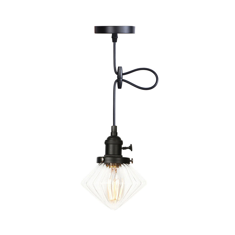 Adjustable Height Industrial Pendant Light With Diamond Glass Shade - Black/Bronze/Brass Finish