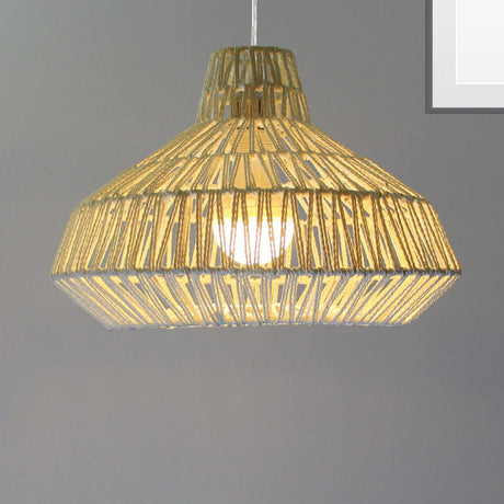 Traditional Beige Ceiling Pendant Light - 1 Head Living Room Hanging Lamp With Urn Paper Shade