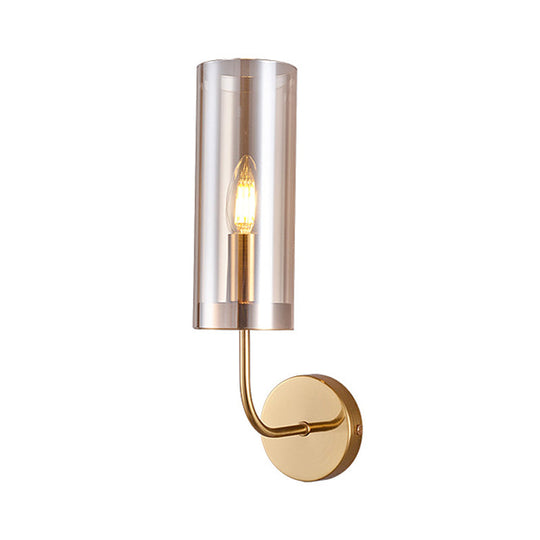 Retro Brass Sconce Wall Mount Lamp With Cylindrical Glass Shade 1/2 Light Fixture For Living Room