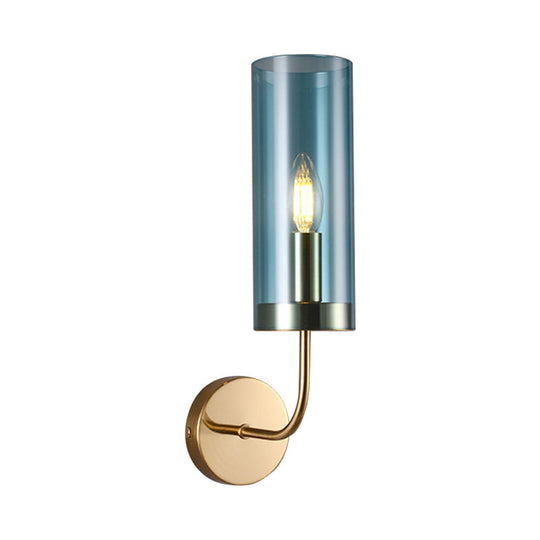 Retro Brass Sconce Wall Mount Lamp With Cylindrical Glass Shade 1/2 Light Fixture For Living Room