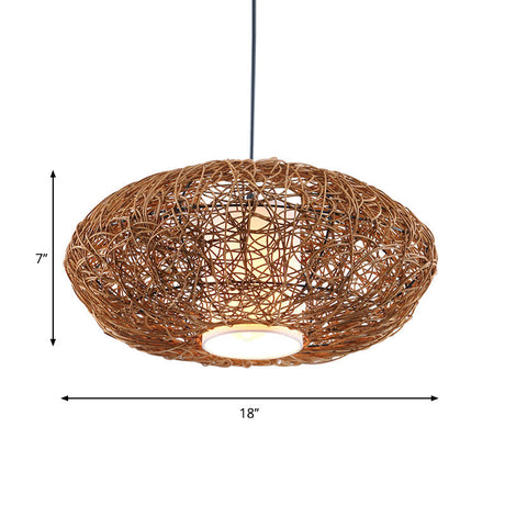 Retro Rattan Hanging Light With Woven Suspension - Brown 1 Bulb Perfect For Tearooms