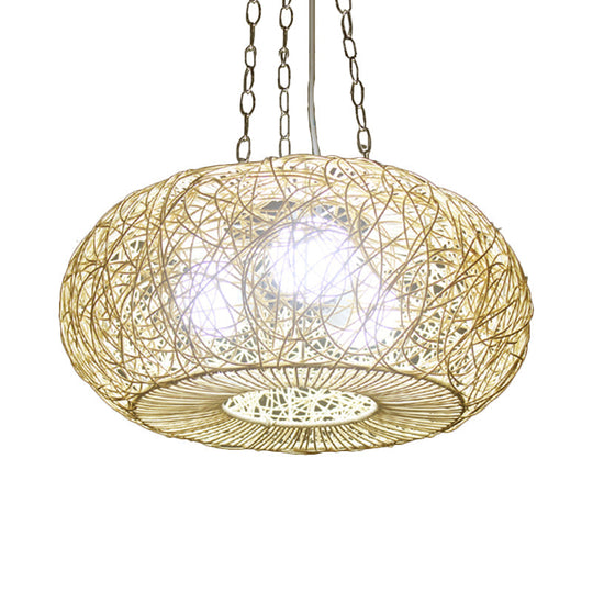 Modernist Hanging Rattan Lantern Light: Wood Ceiling Pendant Lamp For Living Room