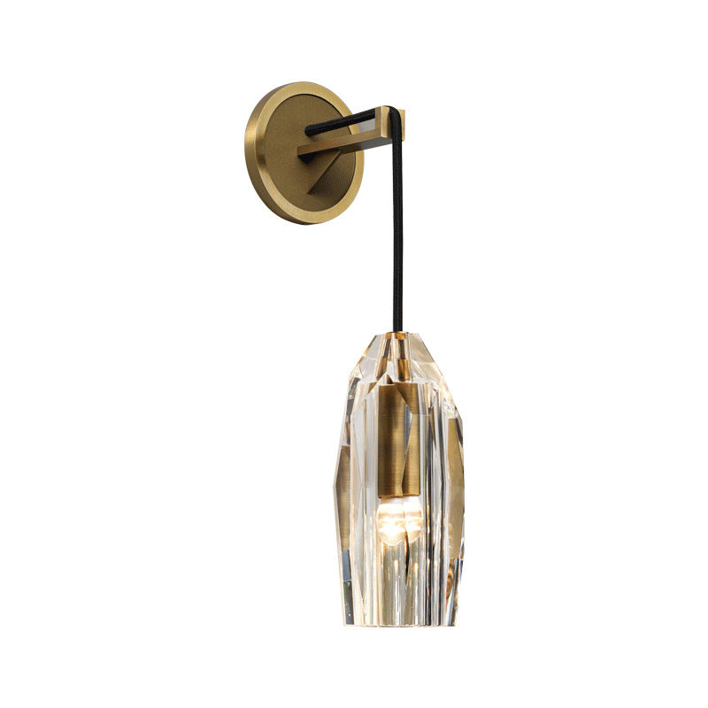 Minimalist Single Light Brass Wall Mounted Sconce Lamp With Clear Crystal Facets