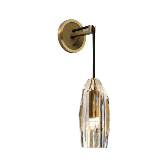 Minimalist Single Light Brass Wall Mounted Sconce Lamp With Clear Crystal Facets