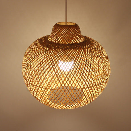 Modern Bamboo Pendant Light Fixture With Handmade Wood Accent